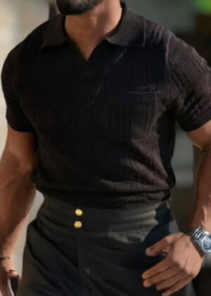 Black Patterned Polo